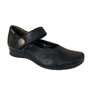 Mephisto Air Jet Black Leather Mary Jane Comfort Shoe 1" Wedge Hook Loop 6